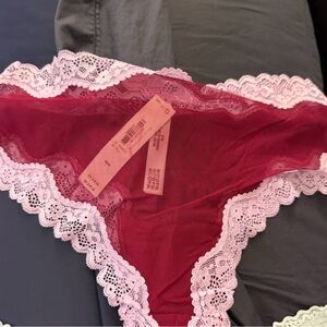 Victoria's Secret Red and Pink Lace Panties cheeky vs tease rare